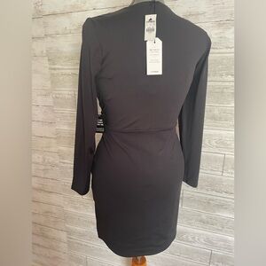 Express Black Asymmetrical Long Sleeve Bodycon Dress
